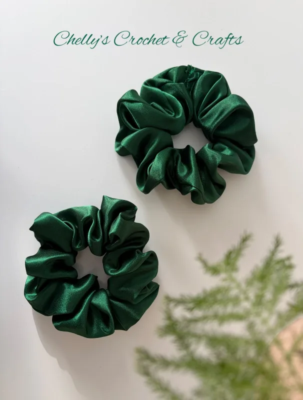 Emerald green satin scrunchie