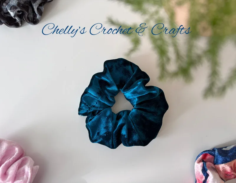 Teal velvet scrunchie