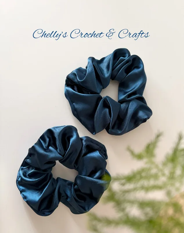 Teal satin scrunchie
