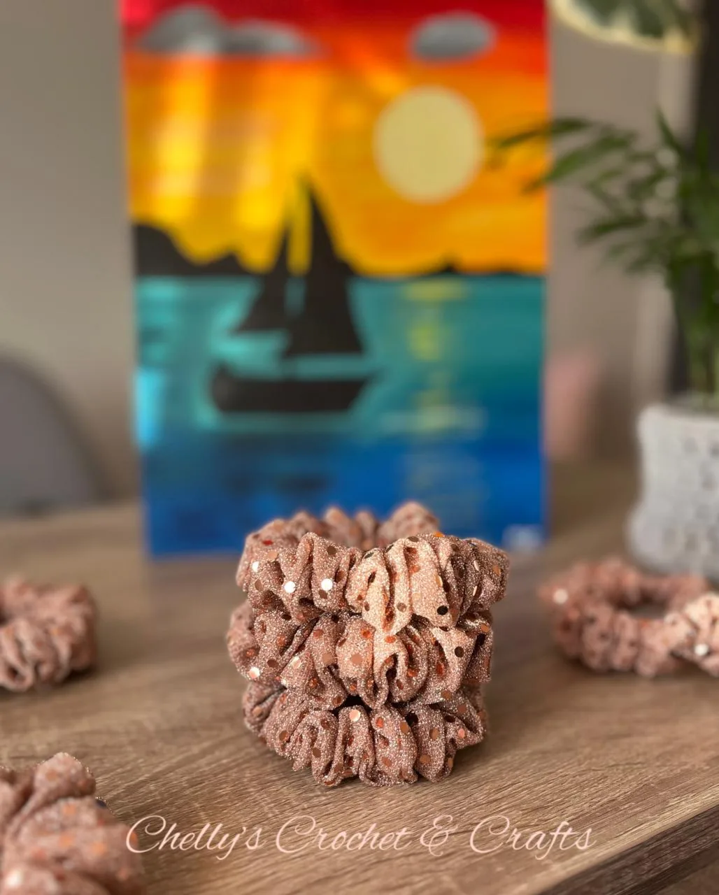 Rose gold sequin skinny scrunchie