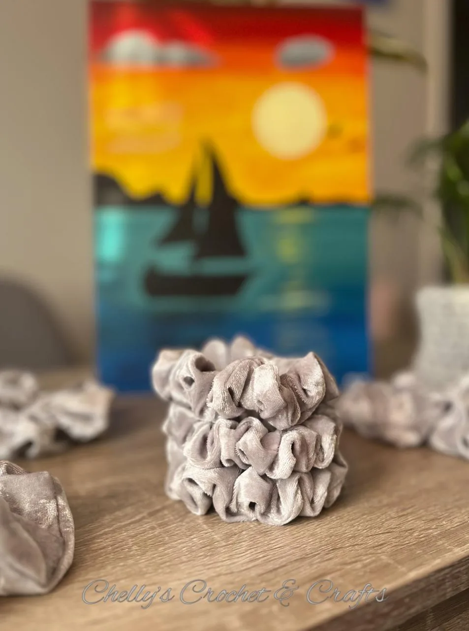Grey velvet skinny scrunchie