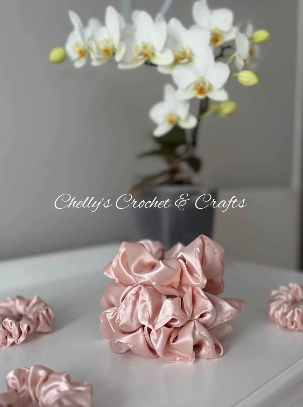 Pale coral pink satin scrunchie