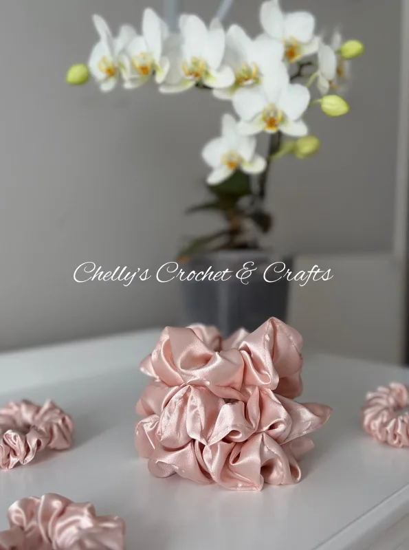 Pale coral pink satin scrunchie