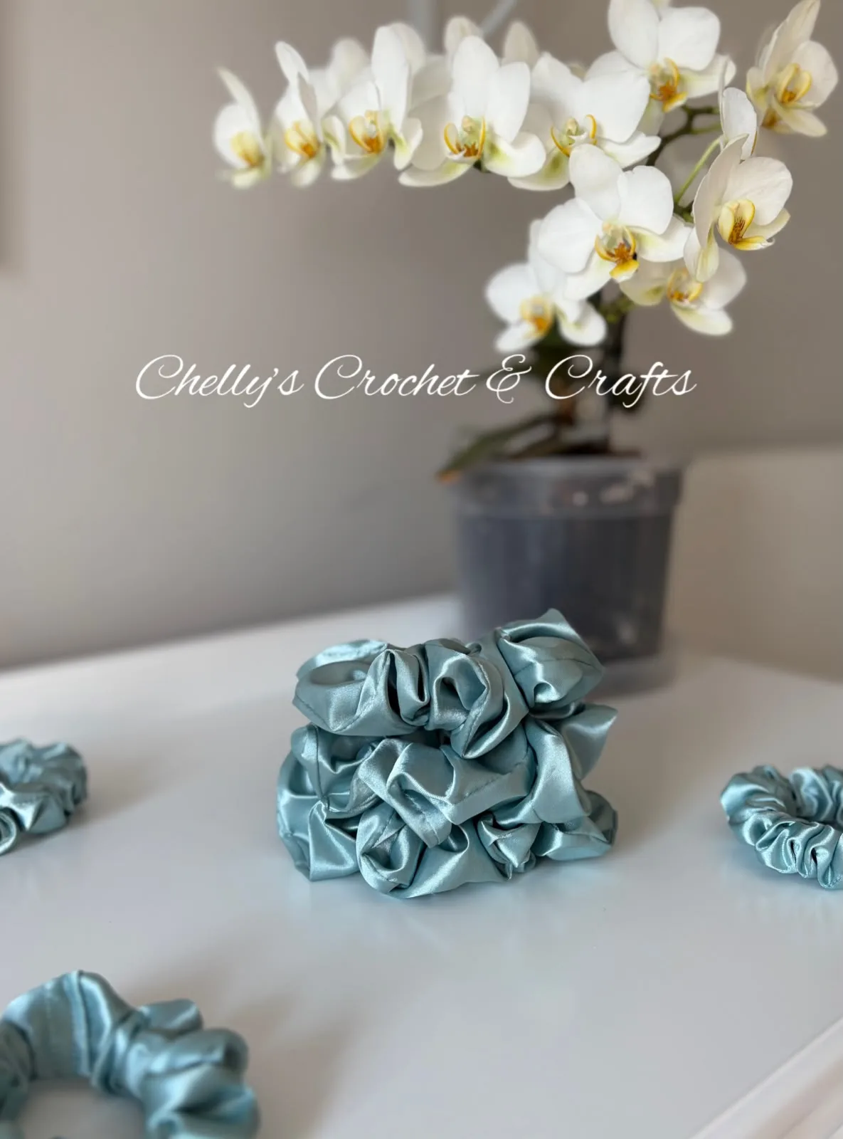 Seafoam blue satin scrunchie