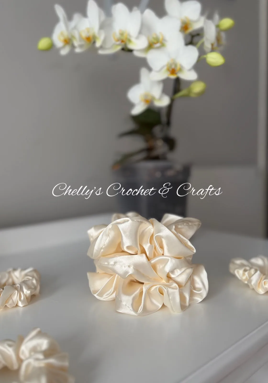 Cream satin scrunchie